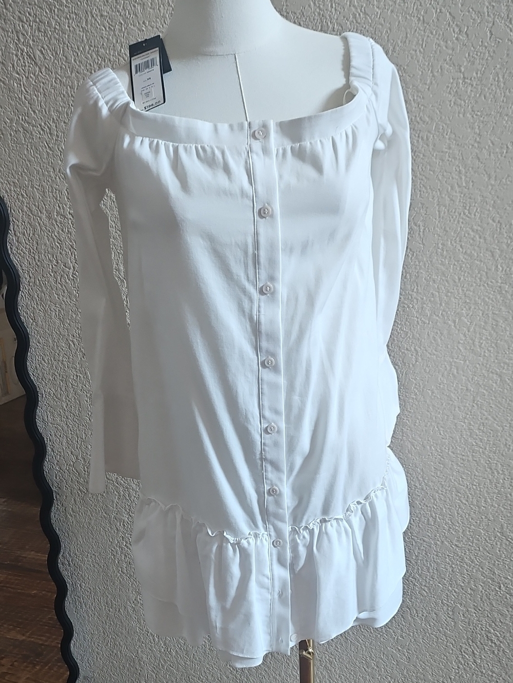 BCBG White Off-Shoulder Ruffle Detail Top NWT